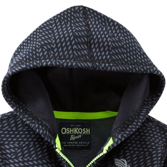 NWT Oshkosh Bgosh Toddler Boys Cardigan Hoodie Jacket Black Jersey-Lined… - Picture 2 of 5